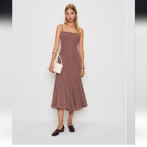 NWOT Reformation Lilibet Midi Dress Brown - Choco Polka Dot